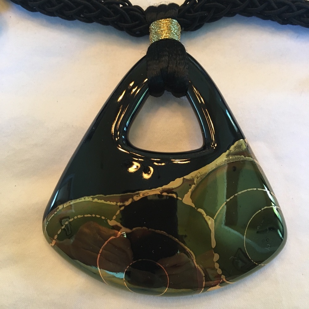 Black and Gold Handmade Ceramic Pendant and Earrings - Picture 3 of 5